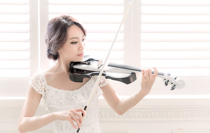цигулка, музикален инструмент, жени, музика, азиатски, HD тапет