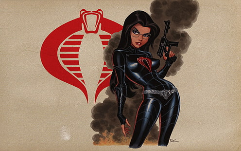 GI Joe Cobra HD, costume noir et rouge pour femme avec affiche de fusil, dessin animé / bande dessinée, cobra, joe, gi, Fond d'écran HD HD wallpaper