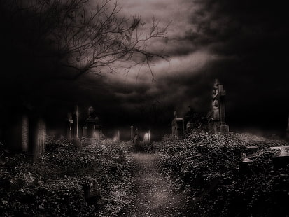 Sombre, cimetière, effrayant, gothique, cimetière, Fond d'écran HD HD wallpaper