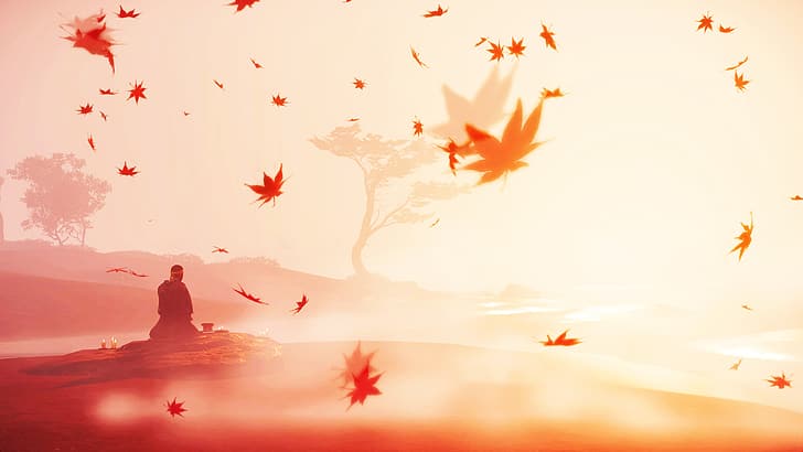 쓰시마의 유령, 낙엽, 플레이 스테이션 4, HD 배경 화면