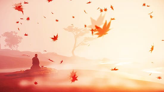 쓰시마의 유령, 낙엽, 플레이 스테이션 4, HD 배경 화면 HD wallpaper