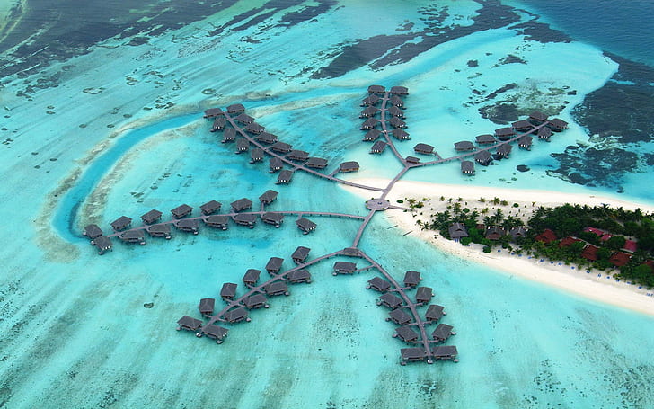 Malediwy Wyspa Oceanu Indyjskiego Canifinolu Resort Gold Coast Tropical Paradise Place Of Your Fantasy Widok z drona Tapeta HD 1920 × 1200, Tapety HD