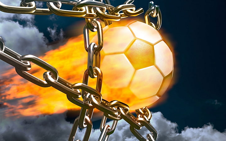 fire, football, sport, the ball, chain, goal, HD wallpaper