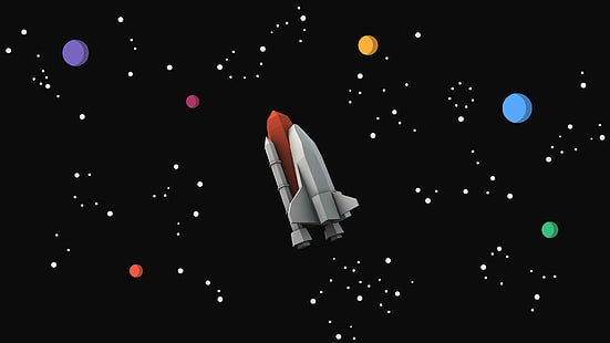 Ilustración de nave espacial gris y rojo, espacio, nave espacial, estrellas, minimalismo, baja poli, Fondo de pantalla HD HD wallpaper