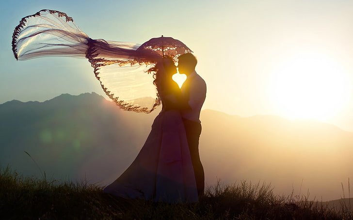 Couple In Love, silhouette of groom and bride, Love, , couple, HD wallpaper
