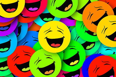 emoji tawa beraneka warna, senyum, senyum, penuh warna, emosi, Wallpaper HD HD wallpaper