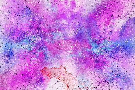 لوحة تجريدية باللونين الوردي والأزرق ، بقع ، نسيج ، ألوان مائية ، وردي، خلفية HD HD wallpaper