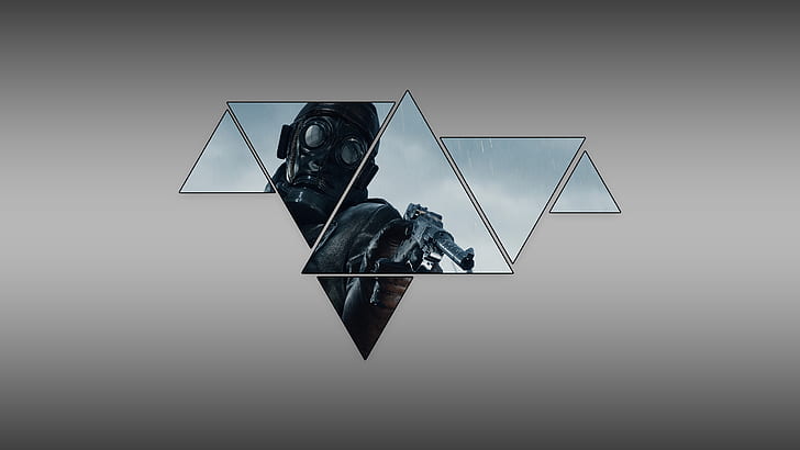สงคราม Battlefield 1 สามเหลี่ยมพื้นหลังเรียบง่ายวิดีโอเกมหน้ากากป้องกันแก๊สพิษ, วอลล์เปเปอร์ HD