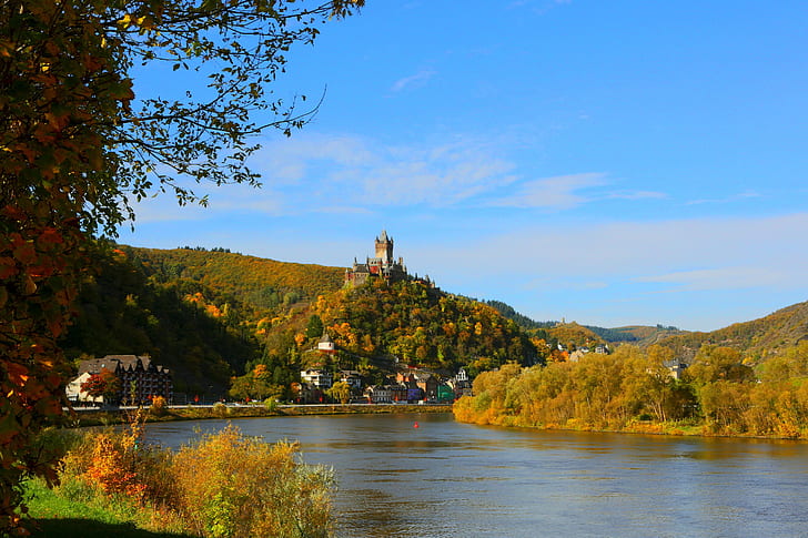 La ciudad, río, foto, Alemania, Castillo de Cochem, Fondo de pantalla HD