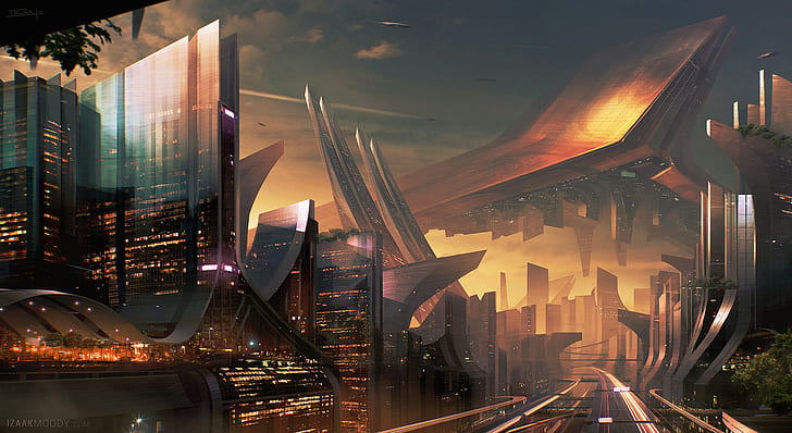 ciudad futurista, futurista, Fondo de pantalla HD