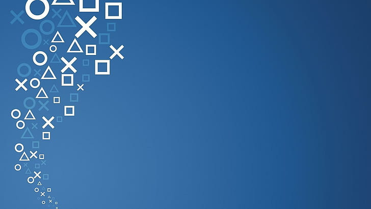 PlayStation denetleyicisi sembolleri, beyaz ve mavi x kare yuvarlak ve üçgen grafik, vektör, 1920x1080, düğme, denetleyici, playstation, HD masaüstü duvar kağıdı
