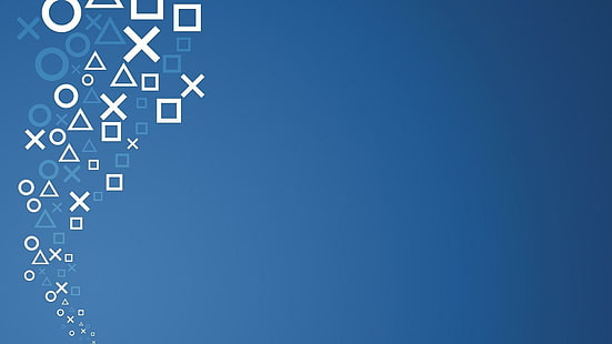 Simboli controller PlayStation, grafica tonda e triangolare quadrata bianca e blu x, vettore, 1920x1080, pulsante, controller, playstation, Sfondo HD HD wallpaper