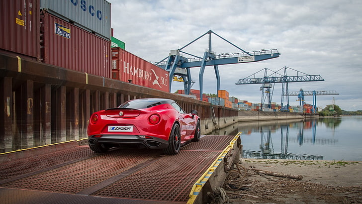 รถเก๋งคลาสสิกสีแดงและสีขาวรถยนต์ยานพาหนะ Alfa Romeo ท่าเรือ, วอลล์เปเปอร์ HD