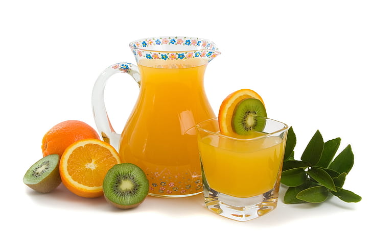 Frischer Saft, Früchte, Orange, Kiwi, Glas, HD-Hintergrundbild