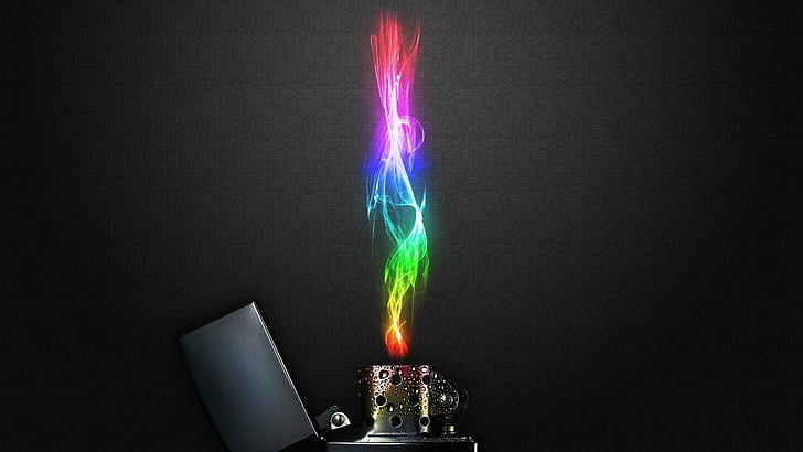 lighter, colors, fire, frames, colored flames, dark, colorful, rainbow, fantasy, special effects, HD wallpaper