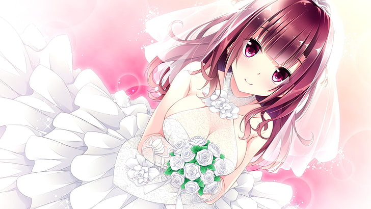 anime, marriage, brides, white dress, HD wallpaper