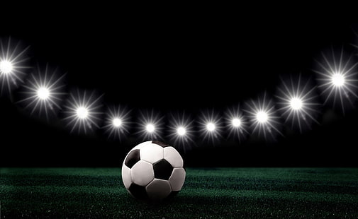 สนามฟุตบอลในเวลากลางคืน HD วอลล์เปเปอร์, ลูกฟุตบอลสีขาวและสีดำ, กีฬา, ฟุตบอล, ฟุตบอล, กลางคืน, สนามกีฬา, วอลล์เปเปอร์ HD HD wallpaper
