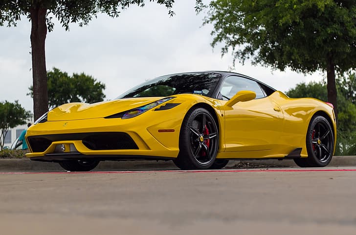 Ferrari, 458, Negro, Amarillo, Speciale, Ruedas, Fondo de pantalla HD