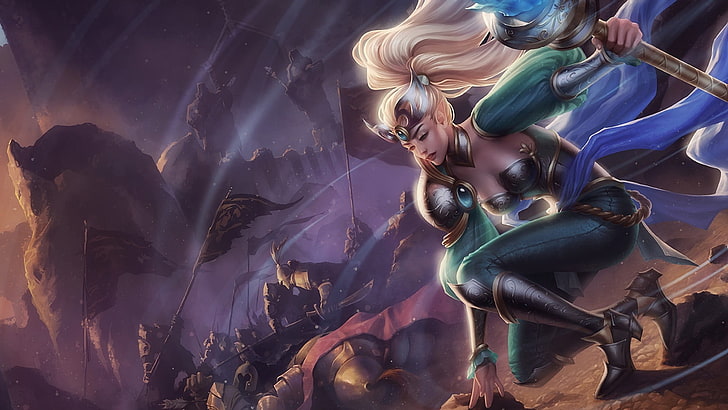 female warrior in war illustration, League of Legends, video games, artwork, Janna (League of Legends), HD wallpaper