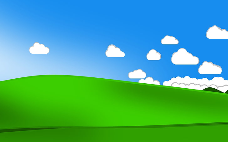 планина и облаци цифров тапет, блаженство, Windows XP, минимализъм, долина, облаци, HD тапет