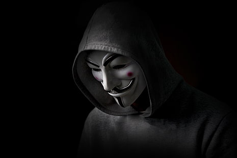 Maschera Guy Fawkes, Vendetta, Nero, Anonimo, Uomo, Cappuccio, Vista, Sfondo HD HD wallpaper