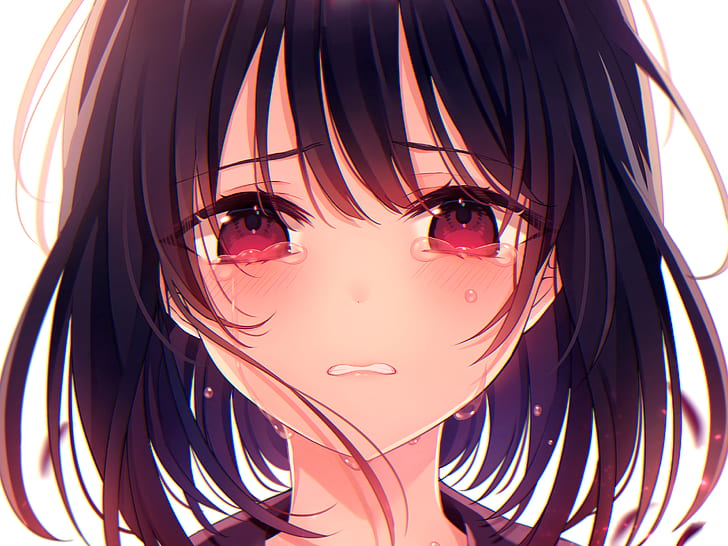 Anime, originelle Charaktere, Weinen, rote Augen, Anime Girls, kurze Haare, HD-Hintergrundbild
