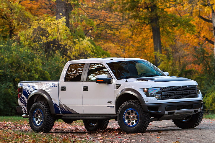 white Ford crew cab truck, ford, f-150, raptor, tune, roush performance, pickup, phase 2, roush, HD wallpaper