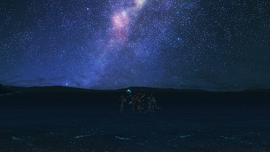 Nicht Nicht Biyori, Nachthimmel, Miyauchi Renge, Koshigaya Natsumi, Koshigaya Komari, Aoi Niizato, Ichijou Hotaru, Natsumi Koshigaya, HD-Hintergrundbild HD wallpaper