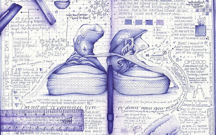 Converse Shoes Drawing Notebook Sketch HD, high top sneakers illustration, digital/artwork, drawing, sketch, shoes, converse, notebook, HD wallpaper