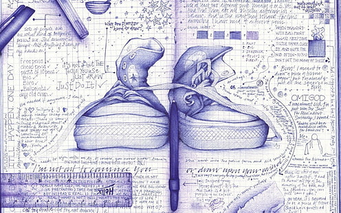 Converse Shoes Drawing Notebook Sketch HD, иллюстрация высоких кроссовок, цифровые / художественные работы, рисунок, эскиз, обувь, обратный, записная книжка, HD обои HD wallpaper