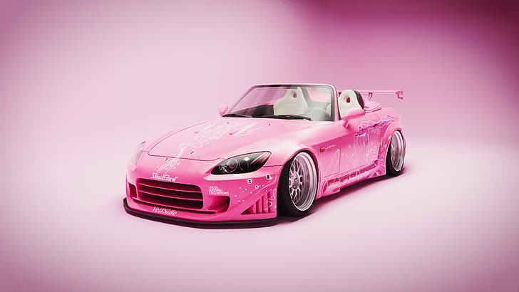 SWIZ, CGI, digital art, artwork, vehicle, car, pink cars, cabriolet, 2 Fast 2 Furious, studio, minimalism, Japanese cars, simple background, HD wallpaper