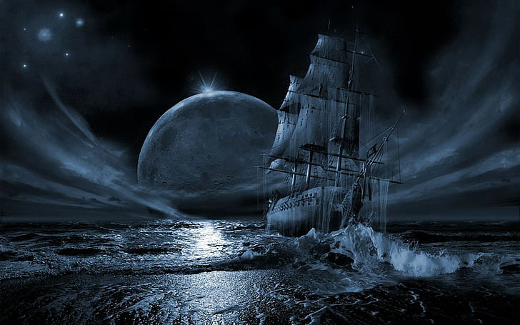 корабль-призрак, море, HD обои