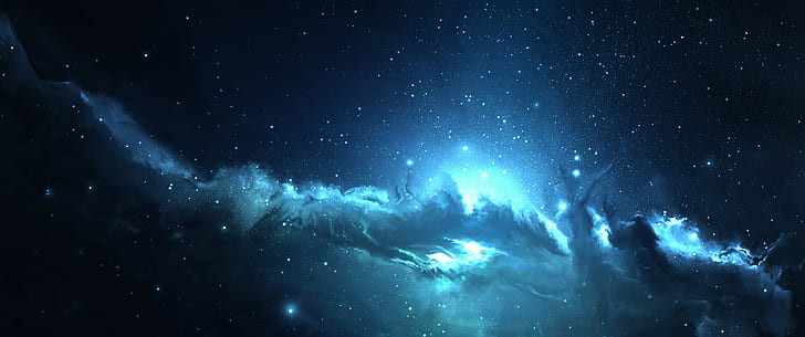 ультраширокая астрофотография космический синий, HD обои