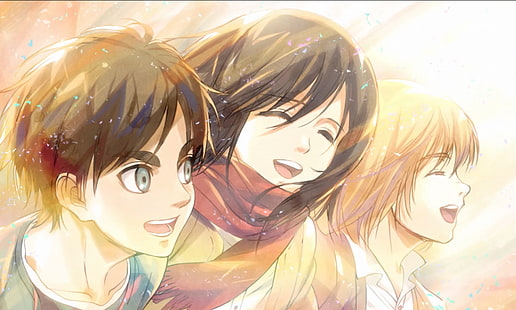 Anime, Attack On Titan, Armin Arlert, Eren Yeager, Mikasa Ackerman, Shingeki No Kyojin, Tapety HD HD wallpaper