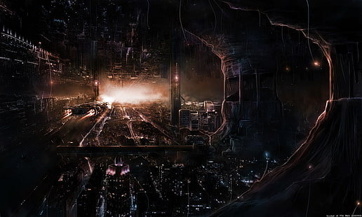 sci-fi, kota futuristik, tema gelap, Fantasi, Wallpaper HD HD wallpaper