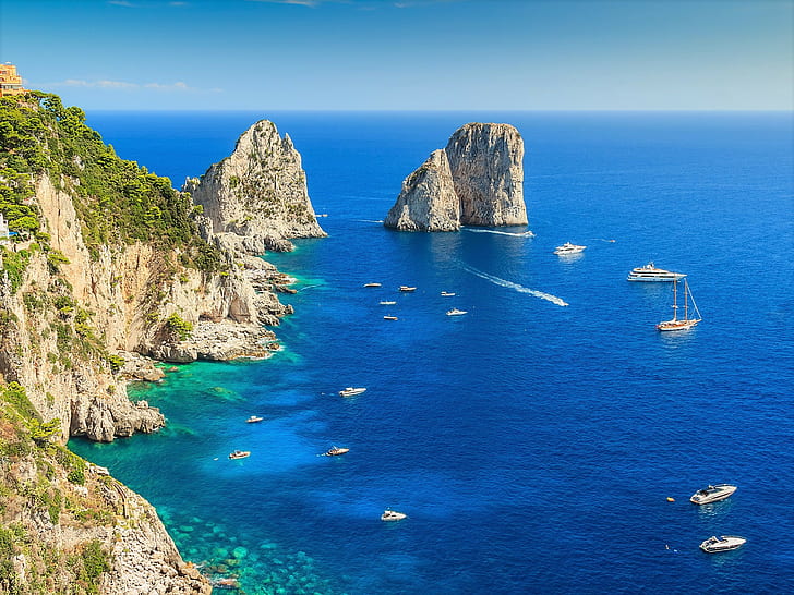 Photography, Coastline, Amalfi, Earth, Horizon, Italy, Ocean, Rock, Sea, Turquoise, HD wallpaper