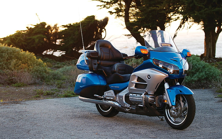 Honda Goldwing Blue Bike, blue and black touring motorcycle, Motorcycles, Honda, blue, HD wallpaper