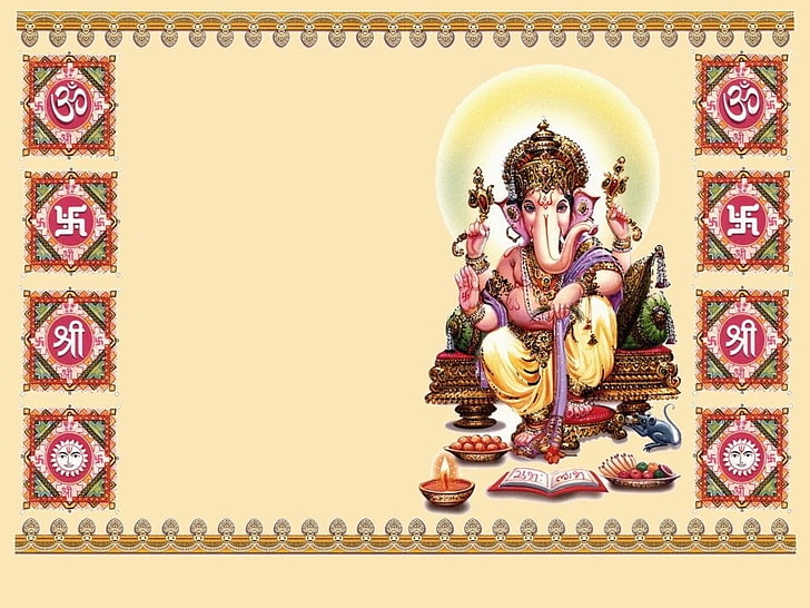Carta da parati Ganesha, Religiosa, Induismo, Indù, Svastica, Sfondo HD
