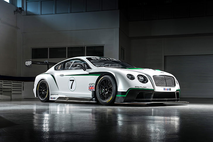 white and green Bentley coupe, bentley, continental, gt3, sports car, side view, HD wallpaper