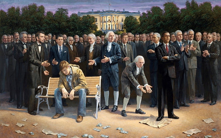 ホワイトハウスの絵画に反対する人々のグループ、バラク・オバマ、アブラハム・リンカーン、ジョン・F・ケネディ、アンドリュー・ジャクソン、ビル・クリントン、ロナルド・レーガン、テディ・ルーズベルト、チェスター・A・アーサー、アンドリュー・ジョンソン、ジョン・アダムス、フランクリン・デラノ・ルーズベルト、リチャード・ニクソン、トーマス・ジェファーソン、ジェームズ・K・ポーク、マーティン・ヴァン・ブルーエン、グローバー・クリーブランド、ジョージ・W・ブッシュ、ジェームズ・マディソン、ウィラム・ハワード・タフト、ジョージ・ワシントン、ゲロージHW・ブッシュ、ジミー・カーター、ドワイト・エシエンハワー、ウィリアム・ヘンリー・ハリソン、ウィリアム・マッキンリー、ジェームズ・モンロー、ジョン・クインシー・アダムス、ジェームズ・ブキャナン、ジョン・タイラー、ベンジャミン・ハリソン、ユリシーズ・S・グラント、ラザフォード・B・ヘイズ、ザカリー・テイラー、ミラード・フィルモア、フランクリン・ピアス、ジェームズ・ガーフィールド、ウッドロー・ウィルソン、ウォーレン・G・ハーディング、ハーバート・フーバー、ハリー・トゥルーマン、ドワイトD.アイゼンハワー、リンドンB.ジョンソン、カルビンクーリッジ、ジョンマクノートン、絵画、男性、大統領、 HDデスクトップの壁紙
