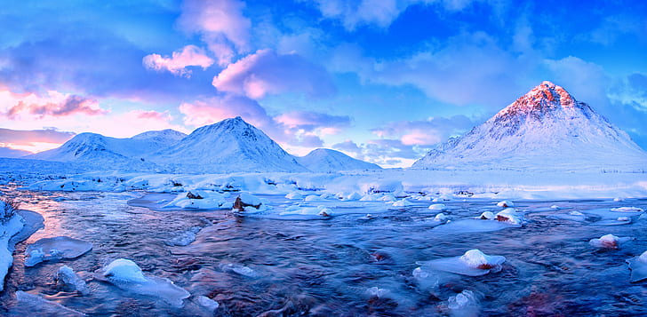ภูเขาที่ปกคลุมด้วยหิมะ, ความคาดหวัง, หิมะ, ปกคลุม, ภูเขา, สก็อตแลนด์, ไฮแลนด์, Buachaille Etive Mor, Sron, na, Creise, แม่น้ำ, ธรรมชาติ, น้ำแข็ง, ภูมิทัศน์, อาร์กติก, ไอซ์แลนด์, ฤดูหนาว, ทะเลสาบ, กลางแจ้ง, เข้ามาเยี่ยม, ธารน้ำแข็ง, หนาว - อุณหภูมิภูเขาไฟสีน้ำเงิน, วอลล์เปเปอร์ HD