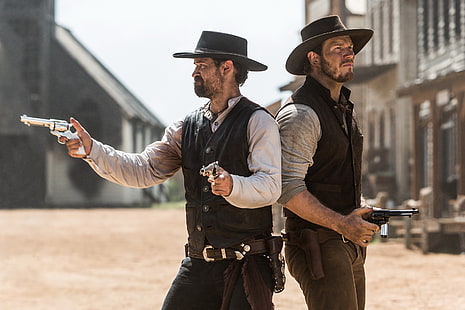 cowboys, hats, Western, revolvers, Chris Pratt, The Magnificent Seven, Manuel Rulfo, HD wallpaper HD wallpaper