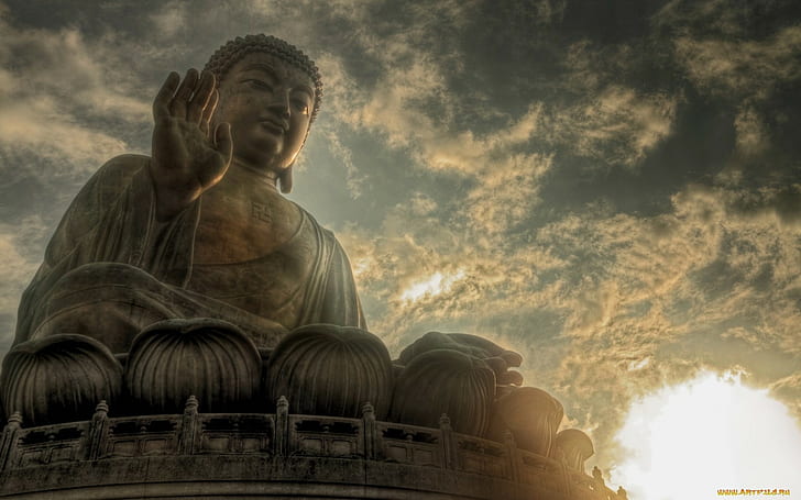 Bouddha, statue, méditation, religion, soirée, Tian Tan Buddha, Fond d'écran HD