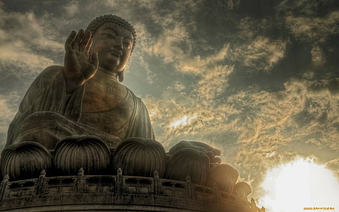 Buddha, statue, meditation, religion, evening, Tian Tan Buddha, HD wallpaper HD wallpaper