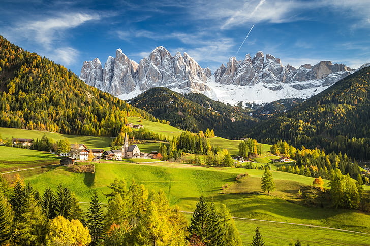 Alpes, Itália, Itália, nuvens, floresta, montanhas, vale, Alpes, vila, o céu, HD papel de parede