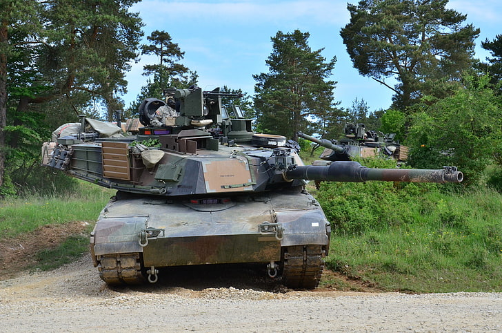 черно-зеленая танковая танк, лес, танк, броня, абрамс, м1а2, HD обои