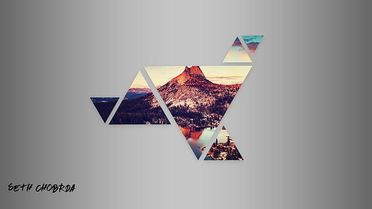 sunset, mountains, geometry, triangle, abstract, HD wallpaper