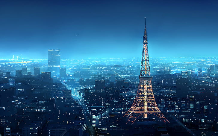도쿄 타워, 시로 사키 오토하, 풍경, 애니메이션, 일본, HD 배경 화면