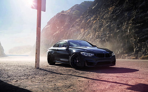 czarne BMW M4 coupe, bmw, m4, f82, czarne, widok z boku, Tapety HD HD wallpaper