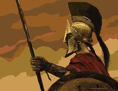 Spartaner, spjut, sköld, hjälm, soldat, 300, HD tapet HD wallpaper